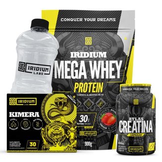 Kit Mega Whey + Kimera Thermo 30 Comps +  Atlas Creatina 60 Cáps + Galão Cristal 0,950L