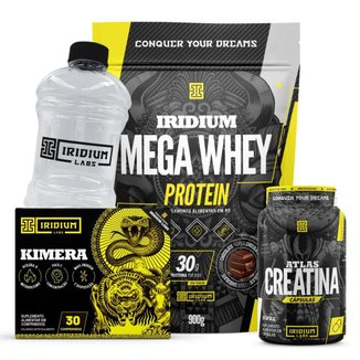 Kit Mega Whey + Kimera Thermo 30 Comps +  Atlas Creatina 60 Cáps + Galão Cristal 0,950L