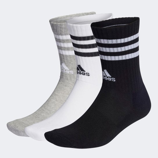 Kit Meia Adidas Cano Alto 3 Listras c/ 3 Pares