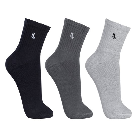 Kit Meia Cano Médio Atoalhada Lupo Masculina 3 Pares