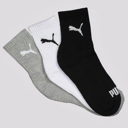 Kit Meia Puma Cano Médio 3 Pares Feminina Cinza, P