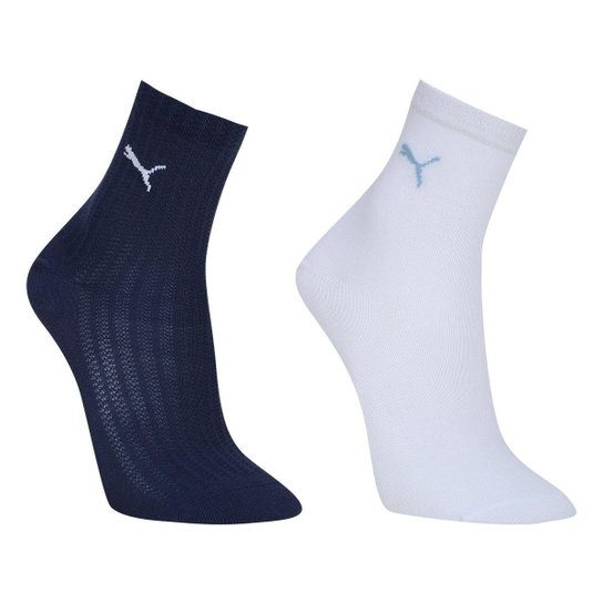 Kit Meia Puma Cano Médio Esportiva 2 Pares Feminino
