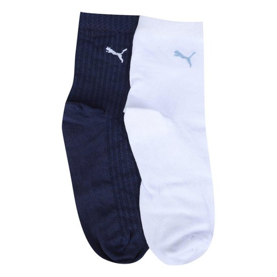 Kit Meia Puma Cano Médio Esportiva 2 Pares Feminino