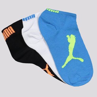 Kit Meia Puma Sapatilha 3 Pares Infantil Azul Bran