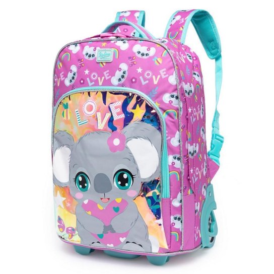 Kit Mochila De Rodinha Coala Estojo 100 Pens Lancheira Térmica 25 Litros