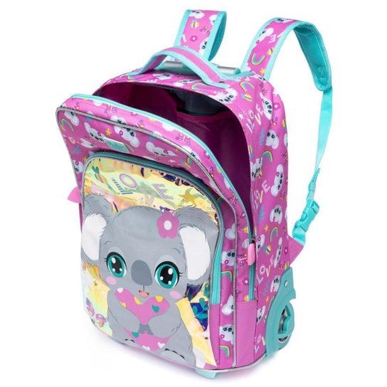 Kit Mochila De Rodinha Coala Estojo 100 Pens Lancheira Térmica 25 Litros