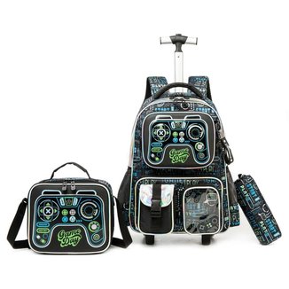 Kit Mochila de Rodinha Crossgear Escolar Masculino Infantil Videogamer Estojo Lancheira Térmica