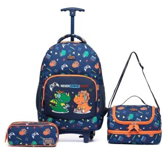 Kit Mochila De Rodinha Infantil Lancheira Panda Térmica Estojo Escolar