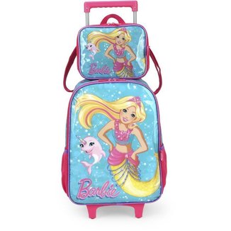 Kit Mochila de Rodinhas e Lancheira Luxcel Barbie Pink