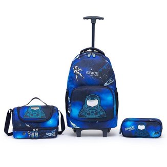 Kit Mochila de Rodinhas Guelph Escolar Infantil Masculina Astronauta Menino