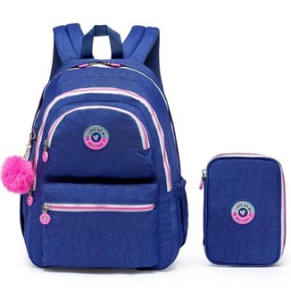 Kit Mochila Estojo Spector Escolar Feminina Básica Passeio Faculdade Espaçosa Notebook 15 Litros