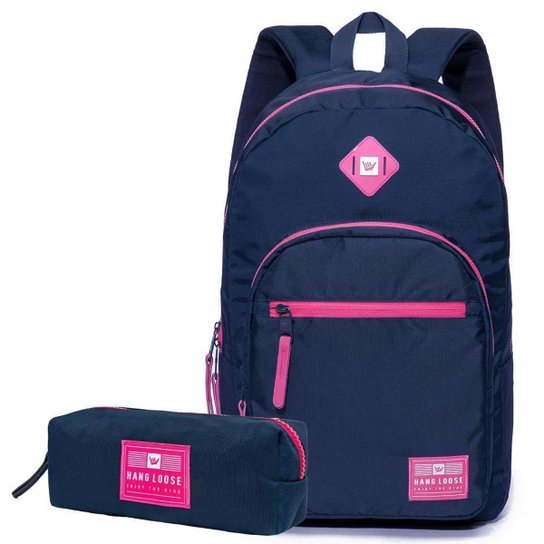 Kit Mochila Hang Loose Escolar Feminina Estojo 20 Litros