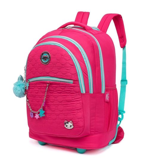 Kit Mochila Rodinha Feminina Juvenil Escolar Estojo Lancheira Térmica 36 Litros