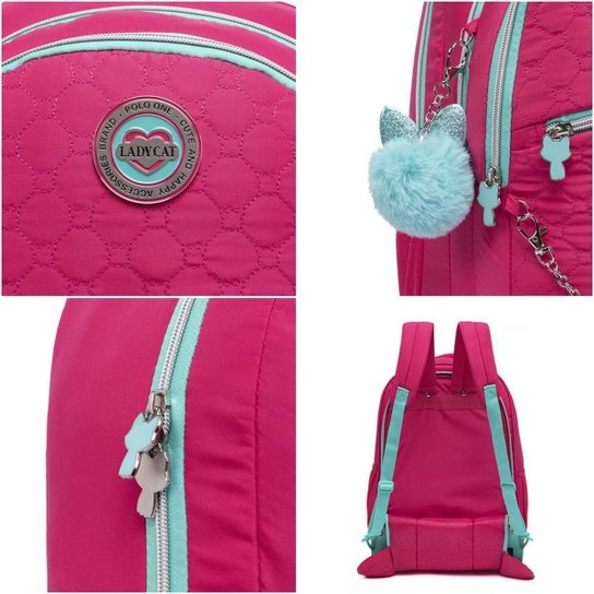 Kit Mochila Rodinha Feminina Juvenil Escolar Estojo Lancheira Térmica 36 Litros