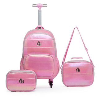 Kit Mochila Rodinha Guelph Escolar Feminina Juvenil Lancheira Térmica Estojo Escolar