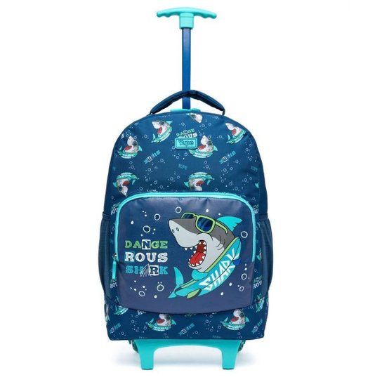Kit Mochila Rodinhas Tubarão Estojo Lancheira
