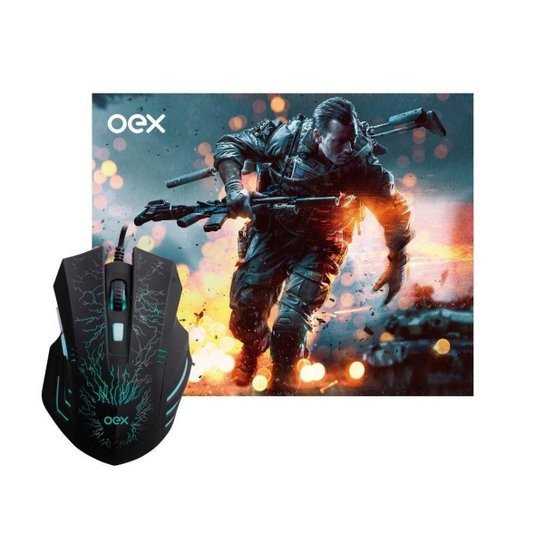 Kit Mouse E Mousepad Stage 6 Botoes Led OEX Game MC101 Preto