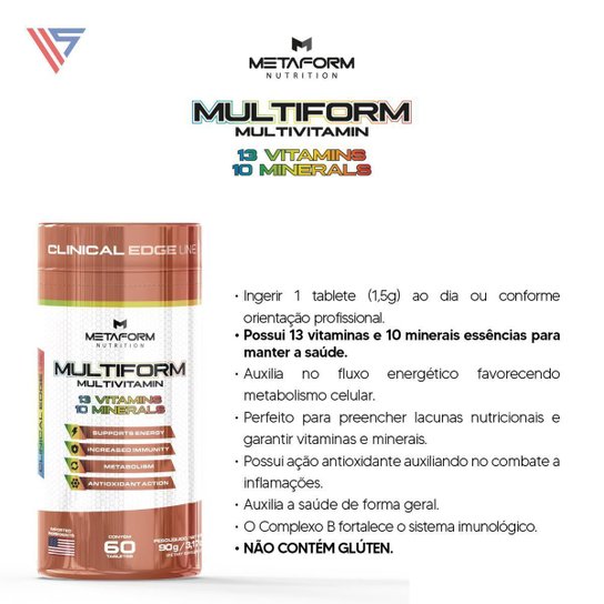 Kit Multivitamínico 60 Tabletes Metaform + Coqueteleira 650ml Vitamax Nutrition