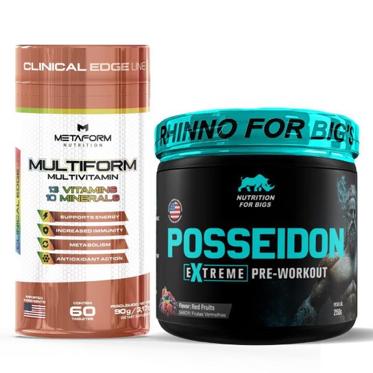 Kit Multivitamínico 60 Tabletes Metaform + Pré Treino Posseidon 250g Nutrition For Bigs