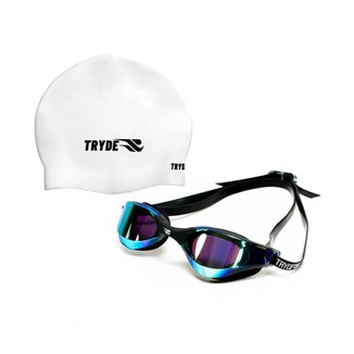 KIT Oculos Natação Aqua Pro Espelhado E Touca Branca TRYDE