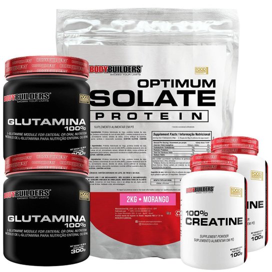Kit Optimum Isolate Whey Protein 2kg + 2x Creatina 100g + 2x Glutamina 300g - Bodybuilders
