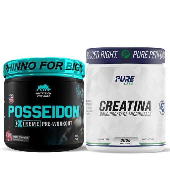 Kit Pré Treino Posseidon Tangerina + Creatina Pura 300g Pure Athletic