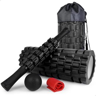 Kit Rolo de Massagem Bastão Miosfascial Bola Lacrosse Faixa Elástica Band Bolsa Lorben GT6320-B