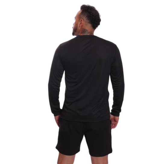Kit Short Praia Academia Passeio Treino Preto + Manga Longa Masculina Segunda Pele Dry