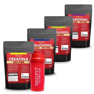 Kit Suplemento Red Fit Nutrition Creatina 150g L-Glutamina 150g L-Arginina 150g Beta-Alanina 150g