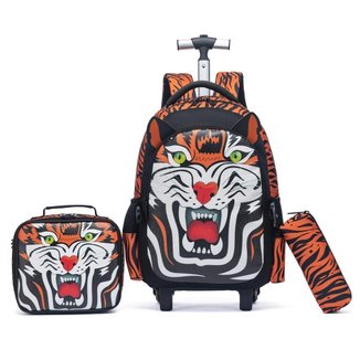 Kit Swissport Mochila De Rodinhas Tubarão Escolar Lancheira Estojo Espaçosa