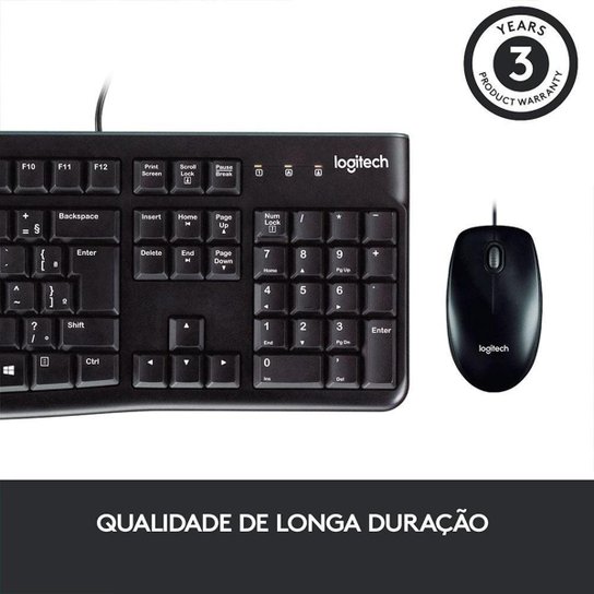 Kit Teclado e Mouse Logitech MK120 Preto USB ABNT2