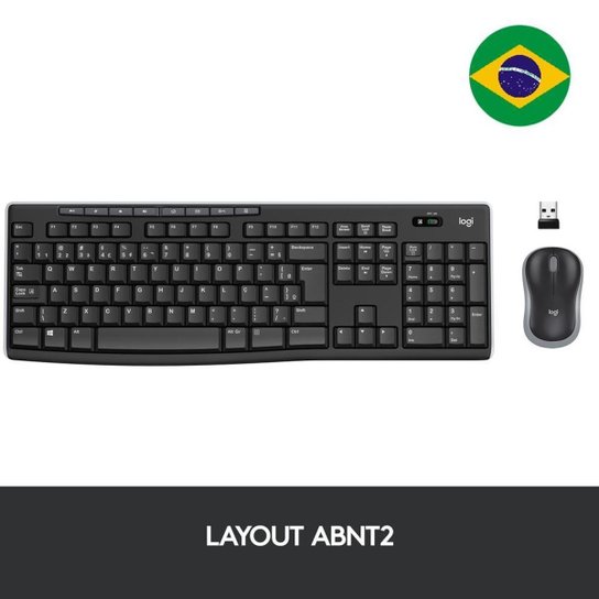 Kit Teclado e Mouse Logitech MK270 Preto Sem Fio ABNT2