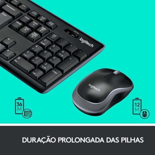 Kit Teclado e Mouse Logitech MK270 Preto Sem Fio ABNT2