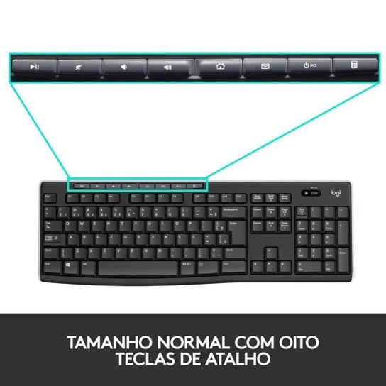 Kit Teclado e Mouse Logitech MK270 Preto Sem Fio ABNT2