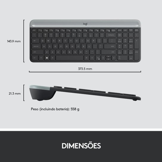 Kit Teclado e Mouse Logitech MK470 Slim Sem Fio Preto US
