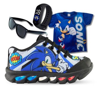 Kit Tênis De Led Infantil Menino Masculino Sonic Boom + Camisa + Relógio + Óculos