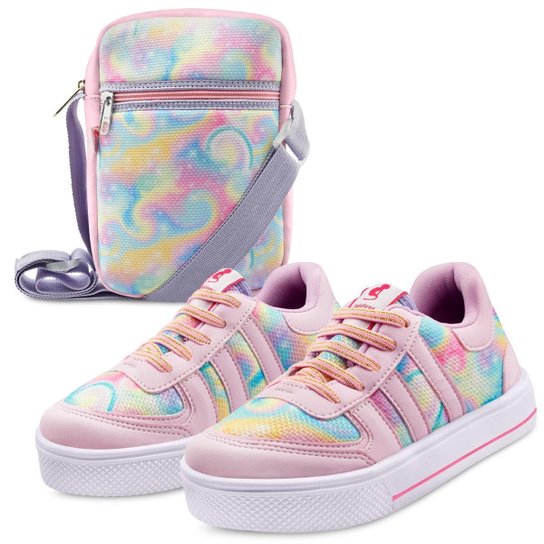 Kit Tênis Infantil Menina Com Bolsa Feminino Calce Fácil Gatatuya