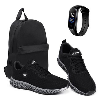 Kit Tênis Masculino Confortável Para Caminha Treino e Dia a Dia + Mochila Básica + Relógio