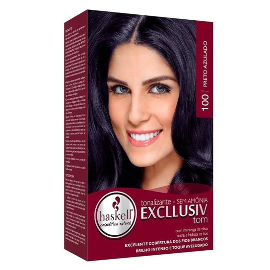 Kit Tonalizante + Tratamento pós + Emulsão + Luvas + Folheto 100 Preto Azul Haskell Tons Pretos