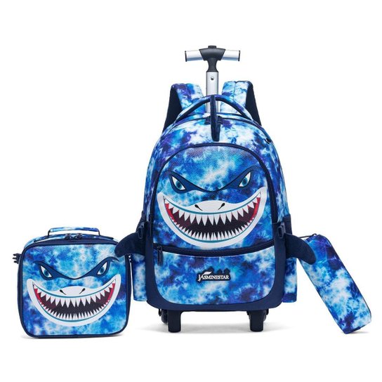 Kit Tubarão Mochila Lancheira Estojo Reforçado Escolar Moderno