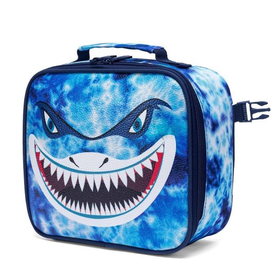 Kit Tubarão Mochila Lancheira Estojo Reforçado Escolar Moderno