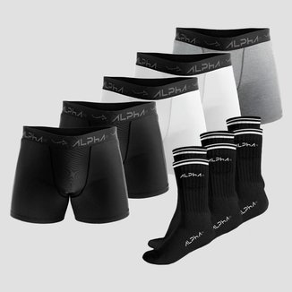 Kit Underwear Confort Sport Alpha Co - 5 Cuecas + 3 Meias