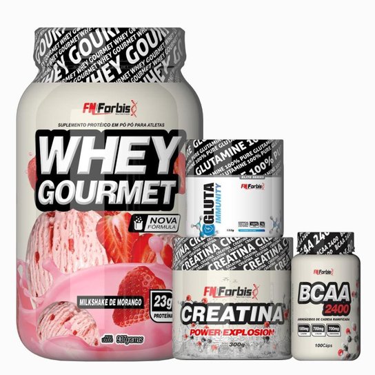 Kit Whey Gourmet Pote + Creatina 300g + Glutamina 150g + BCAA 100 cáps - FN Forbis