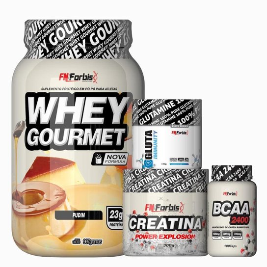 Kit Whey Gourmet Pote + Creatina 300g + Glutamina 150g + BCAA 100 cáps - FN Forbis