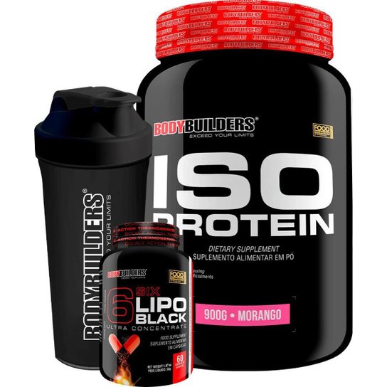 Kit Whey Iso Protein 900g + 6 Six Lipo Blck 60 caps + Coqueteleira - Bodybuilders