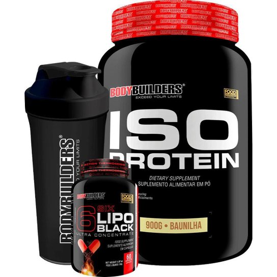 Kit Whey Iso Protein 900g + 6 Six Lipo Blck 60 caps + Coqueteleira - Bodybuilders