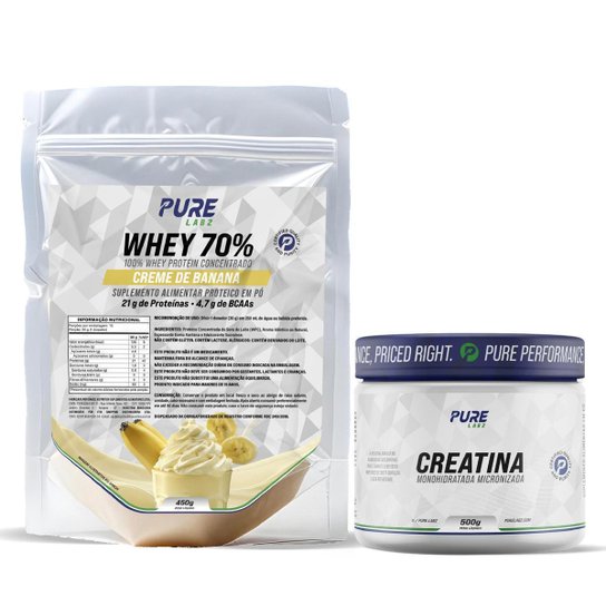 Kit Whey Protein 70% Concentrado 450g + Creatina 500g Pure