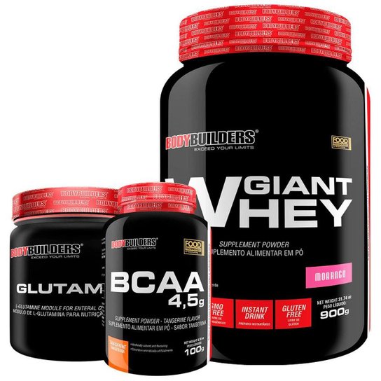 Kit Whey protein 900g + Glutamina 300g + BCAA 100g - Bodybuilders
