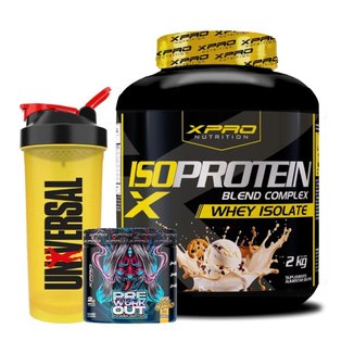 Kit Whey Protein Iso Blend Complex 2kg +PréTreino Xtreme300g -XPRO +Coqueteleira -Universal