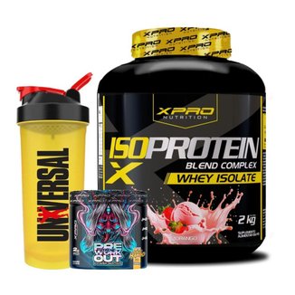 Kit Whey Protein Iso Blend Complex 2kg +PréTreino Xtreme300g -XPRO +Coqueteleira -Universal